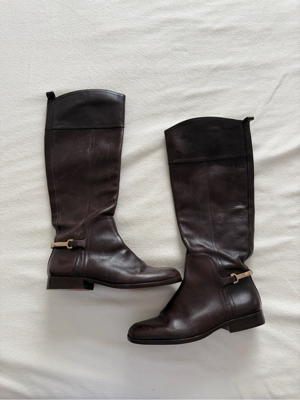 Tory Burch Leather Knee-High Riding Boots in Dark Brown - Women's